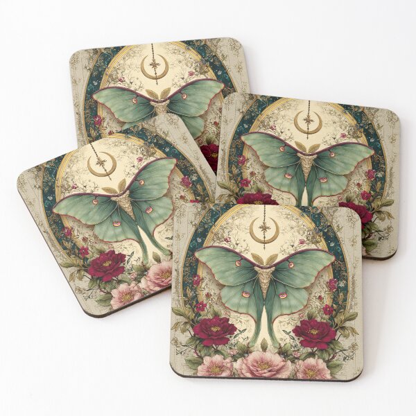 Item preview, Luna moth with flowers designed and sold by MendaciousMina.