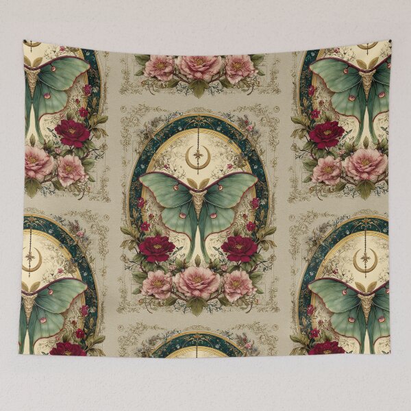 Item preview, Luna moth with flowers designed and sold by MendaciousMina.