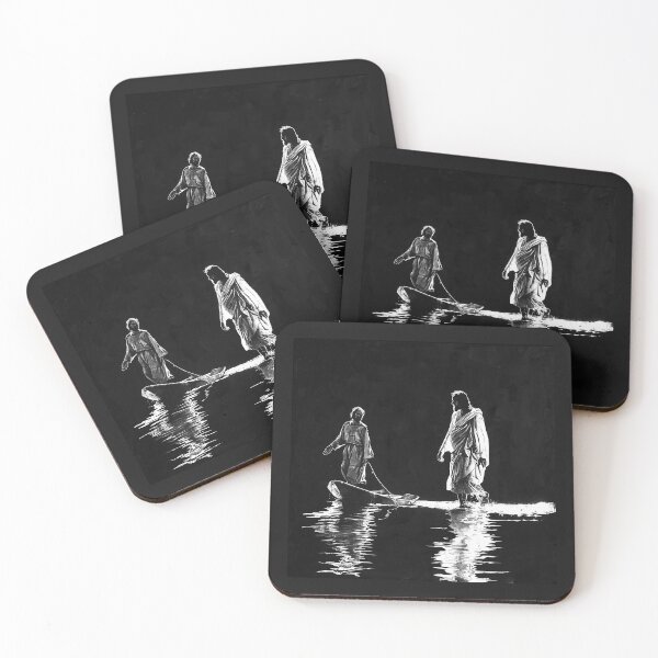 Item preview, Jesus Walking on Water | Biblical Miracle Christian Art | Black and White Faith Illustration designed and sold by inkoutninja.