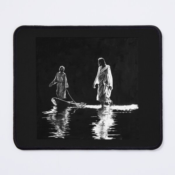 Item preview, Jesus Walking on Water | Biblical Miracle Christian Art | Black and White Faith Illustration designed and sold by inkoutninja.