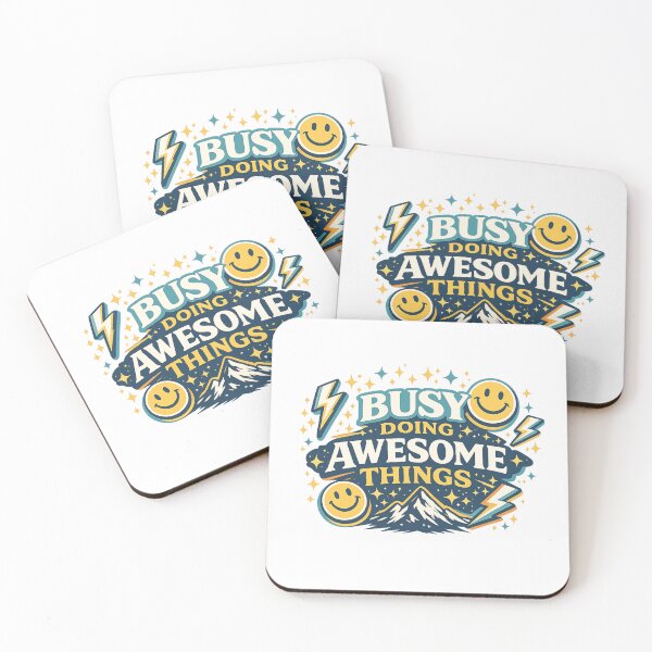 Item preview, Busy Doing Awesome Things Motivational Retro Mountain Smiley Design designed and sold by SoulThread Studio.