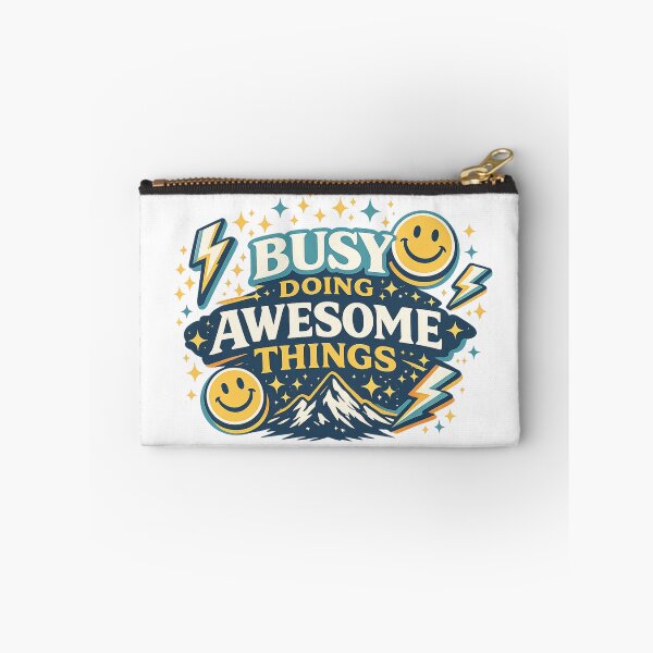 Item preview, Busy Doing Awesome Things Motivational Retro Mountain Smiley Design designed and sold by SoulThread Studio.