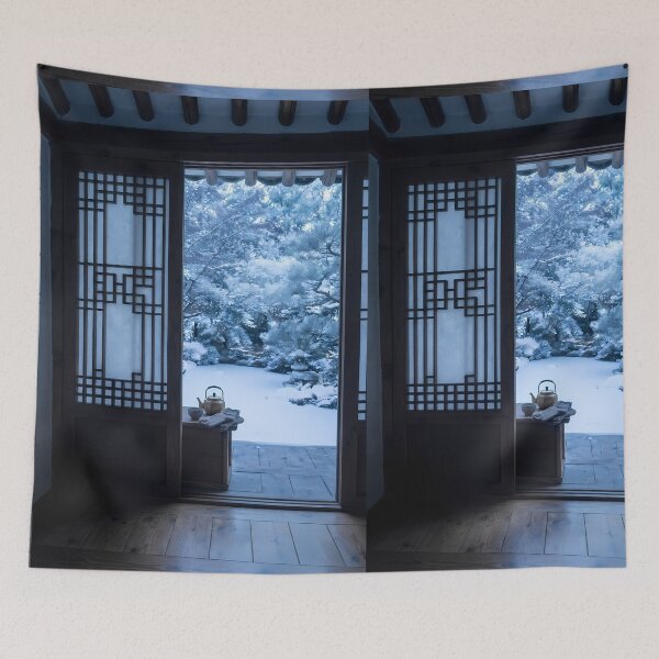 Item preview, Serene Winter Hanok Garden View with Soft Snow designed and sold by SOOstudio73.
