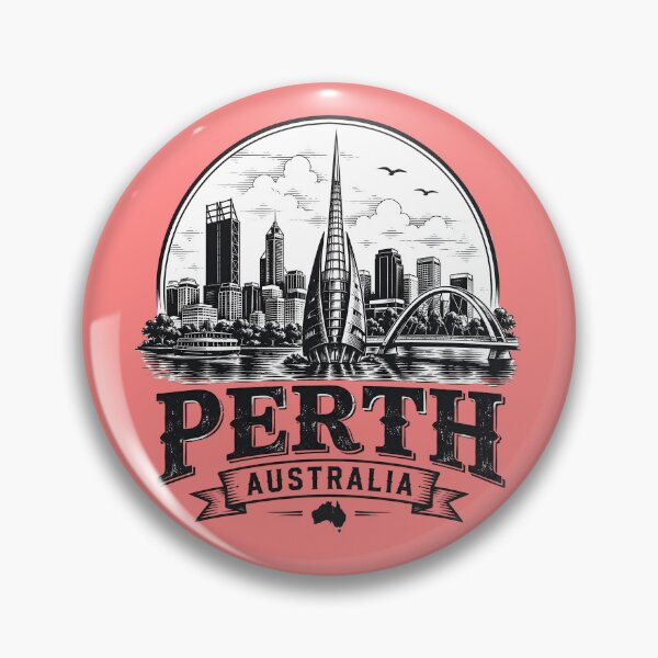 Item preview, Perth Australia Vintage Skyline Badge Monochrome Travel Design designed and sold by TAOptimus .