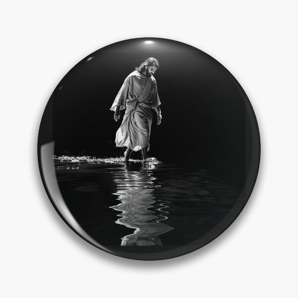 Item preview, Jesus Walking on Water Alone | Christian Miracle Art | Black and White Biblical Illustration designed and sold by inkoutninja.
