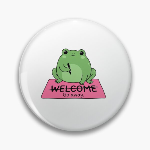 Item preview, Grumpy Frog "Go Away" Welcome Mat Kawaii Art Sticker & T-Shirt designed and sold by Ink & Void Co..
