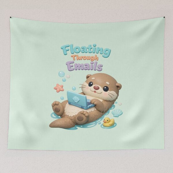 Item preview, Cute Otter Laptop Kawaii - Floating Through Emails | Cozy Work From Home Animal Art designed and sold by Moons Studio.