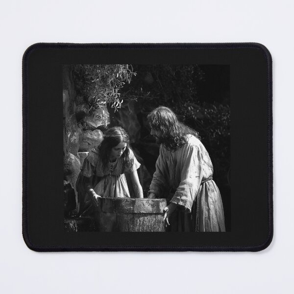 Item preview, Jesus and the Samaritan Woman at the Well | Biblical Christian Art | Black and White Faith Illustration designed and sold by inkoutninja.