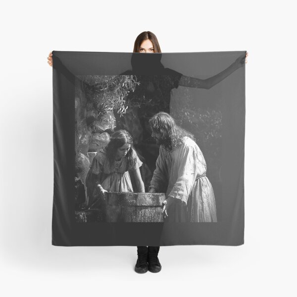 Item preview, Jesus and the Samaritan Woman at the Well | Biblical Christian Art | Black and White Faith Illustration designed and sold by inkoutninja.