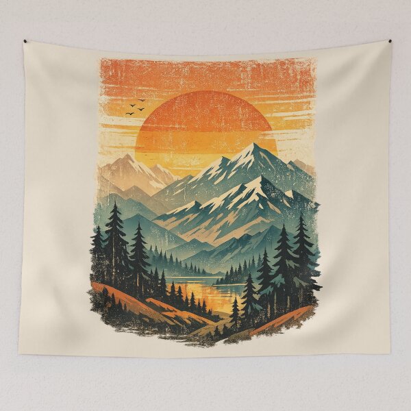Item preview, Retro Mountain Sunset Travel Poster | Vintage Nature Art designed and sold by Moons Studio.