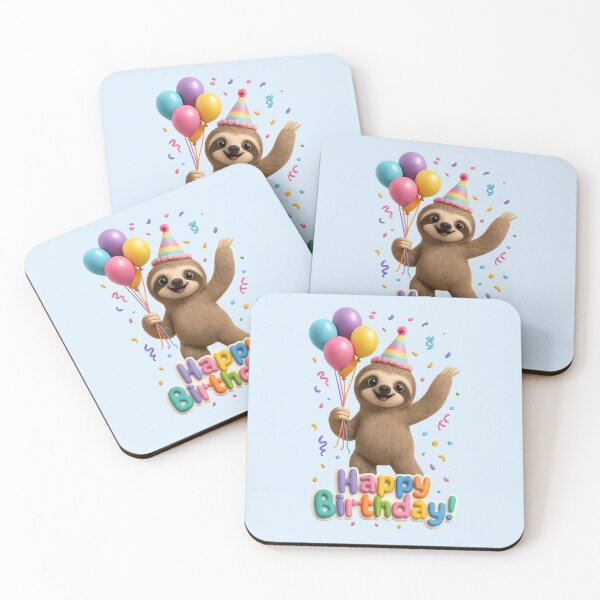 Item preview, Cute Sloth Birthday Balloon Party | Kawaii 3D Happy Birthday Art designed and sold by Moons Studio.
