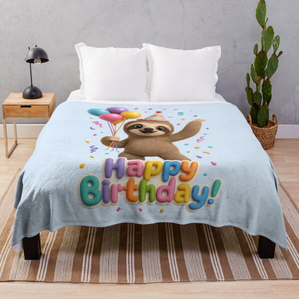 Item preview, Cute Sloth Birthday Balloon Party | Kawaii 3D Happy Birthday Art designed and sold by Moons Studio.
