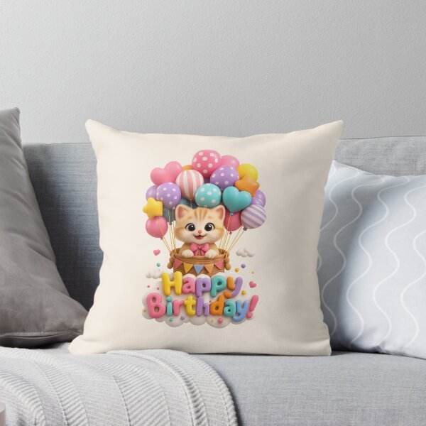 Item preview, Cute Kawaii Cat Balloon Birthday Party | Kawaii 3D Happy Birthday Art designed and sold by Moons Studio.