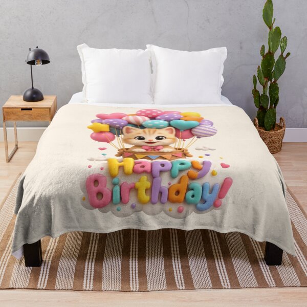 Item preview, Cute Kawaii Cat Balloon Birthday Party | Kawaii 3D Happy Birthday Art designed and sold by Moons Studio.