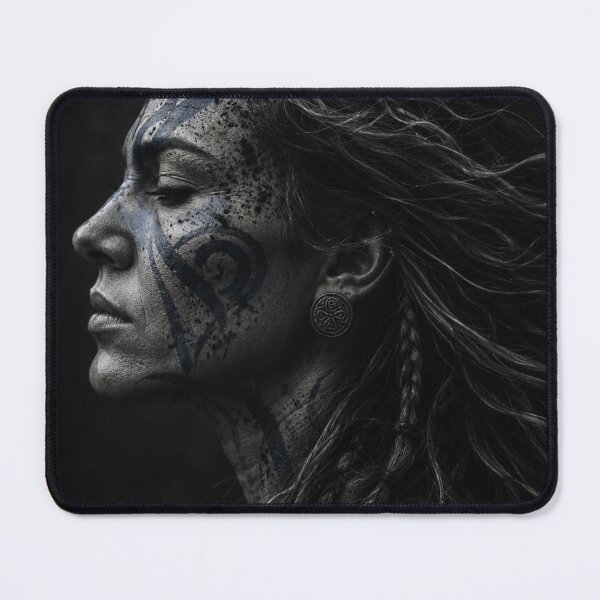 Item preview, Stoic Viking Shieldmaiden Tribal Warrior Portrait designed and sold by WitchyBotanicaArt.