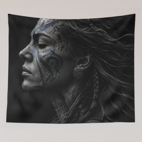 Item preview, Stoic Viking Shieldmaiden Tribal Warrior Portrait designed and sold by WitchyBotanicaArt.