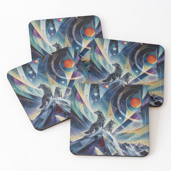 Item preview, Celestial Wolves on a Mountain Peak – Geometric Cosmic Wildlife Art designed and sold by GutyzDesignsES.