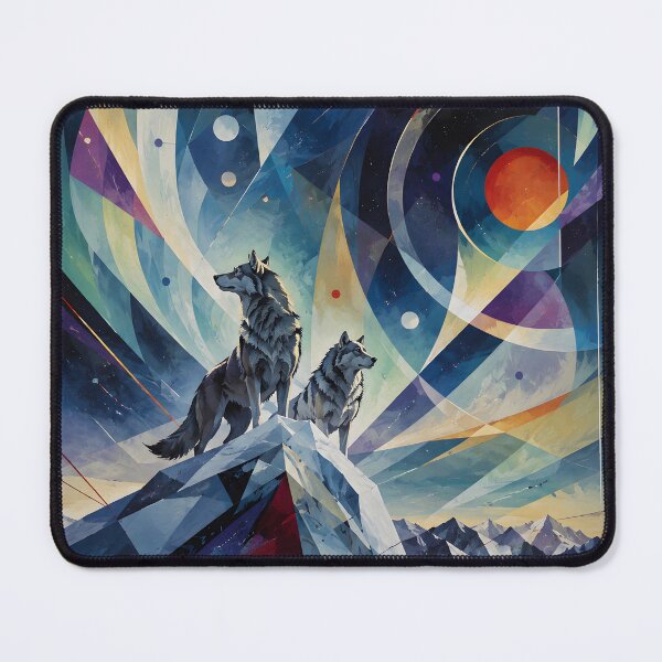 Item preview, Celestial Wolves on a Mountain Peak – Geometric Cosmic Wildlife Art designed and sold by GutyzDesignsES.