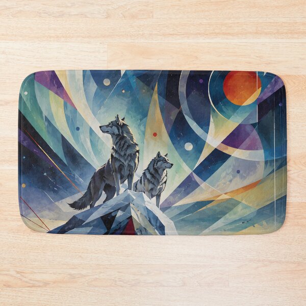 Item preview, Celestial Wolves on a Mountain Peak – Geometric Cosmic Wildlife Art designed and sold by GutyzDesignsES.