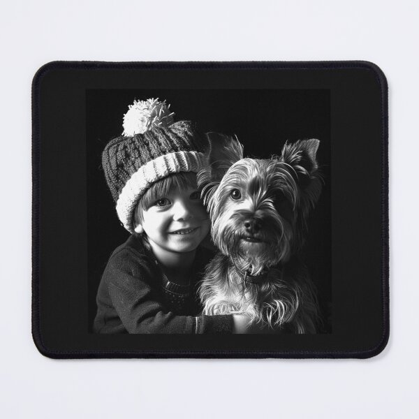Item preview, Child and Terrier Best Friends | Cute Winter Dog Portrait | Black and White Pet Art designed and sold by inkoutninja.