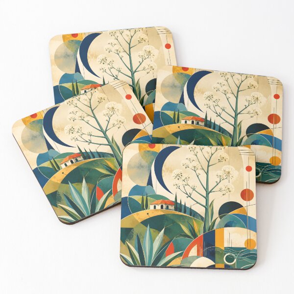 Item preview, Mediterranean Garden with Agave – Mid Century Geometric Botanical Landscape designed and sold by GutyzDesignsES.