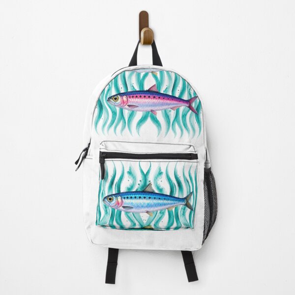 Item preview, Colorful Stacked Sardines on Teal Watercolor, Coastal Fish Art designed and sold by Rosie's Wildflower Boutique.