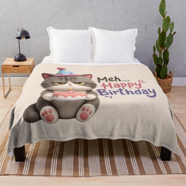 Item preview, Cute Grumpy Cat Birthday Cake | Kawaii Meh Happy Birthday Meme Art designed and sold by Moons Studio.