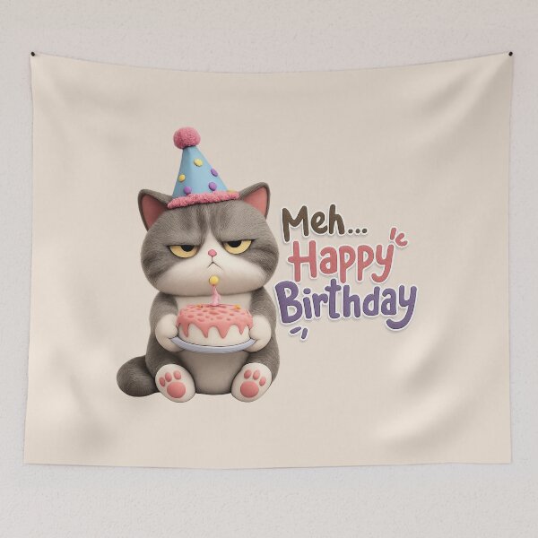 Item preview, Cute Grumpy Cat Birthday Cake | Kawaii Meh Happy Birthday Meme Art designed and sold by Moons Studio.
