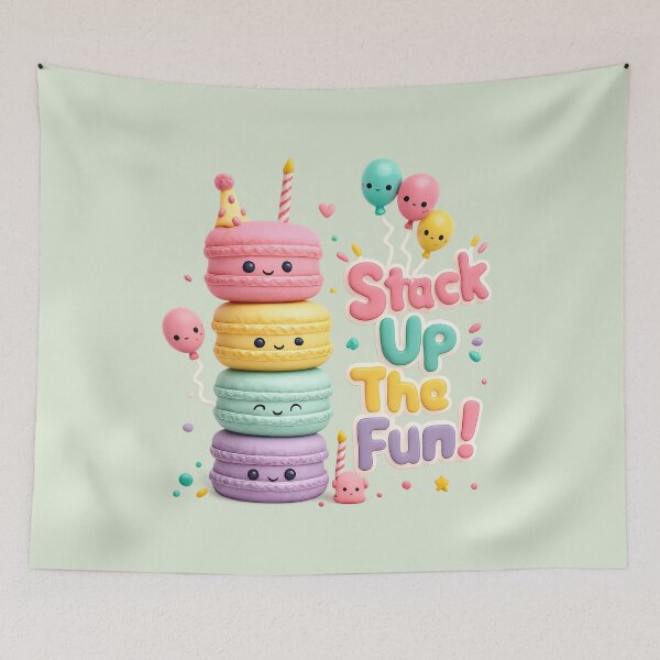 Item preview, Cute Pastel Macaron Stack Party | Kawaii 3D CGI Dessert Art designed and sold by Moons Studio.