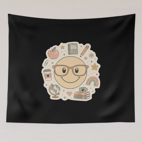 Item preview, Boho Teacher Aesthetic Retro Smiley Face Teach Inspire Motivate Sticker designed and sold by FestivityFinds.