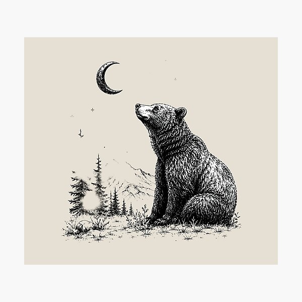 Item preview, Celestial Forest Grizzly Bear Moon Illustration designed and sold by bosamji.