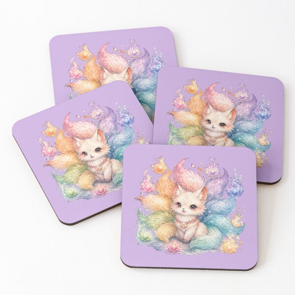 Item preview, Chibi Kitsune Illustration – Cute Nine-Tailed Fox with Pastel Fire Flowers designed and sold by MagicMakerPh.