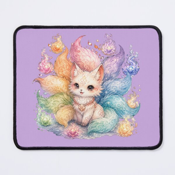 Item preview, Chibi Kitsune Illustration – Cute Nine-Tailed Fox with Pastel Fire Flowers designed and sold by MagicMakerPh.