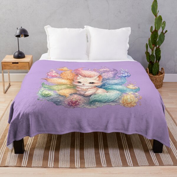 Item preview, Chibi Kitsune Illustration – Cute Nine-Tailed Fox with Pastel Fire Flowers designed and sold by MagicMakerPh.