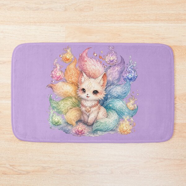 Item preview, Chibi Kitsune Illustration – Cute Nine-Tailed Fox with Pastel Fire Flowers designed and sold by MagicMakerPh.