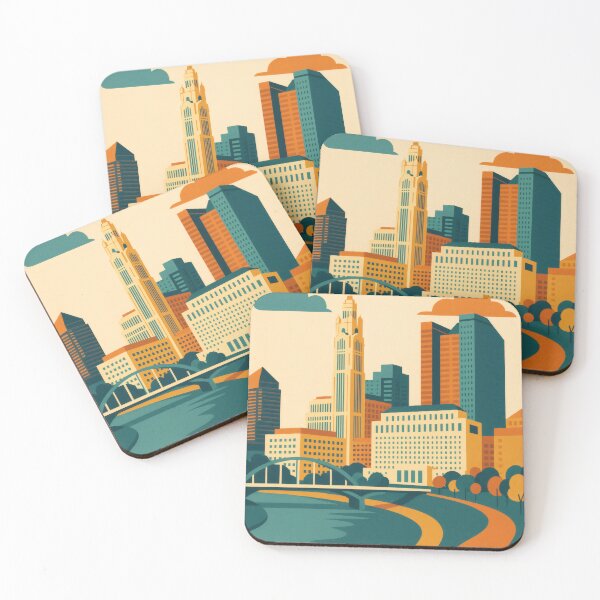 Item preview, Retro Pop Art Poster Illustration of Columbus | Bold Capital City Print with Ohio Statehouse, Scioto Mile & Downtown Skyline | Vintage American Travel Wall Art Decor designed and sold by PaintedPixels01.