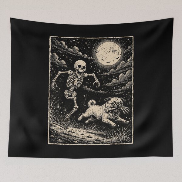 Item preview, Funny Pug Stealing Bone From Skeleton halloween designed and sold by watanabeee.