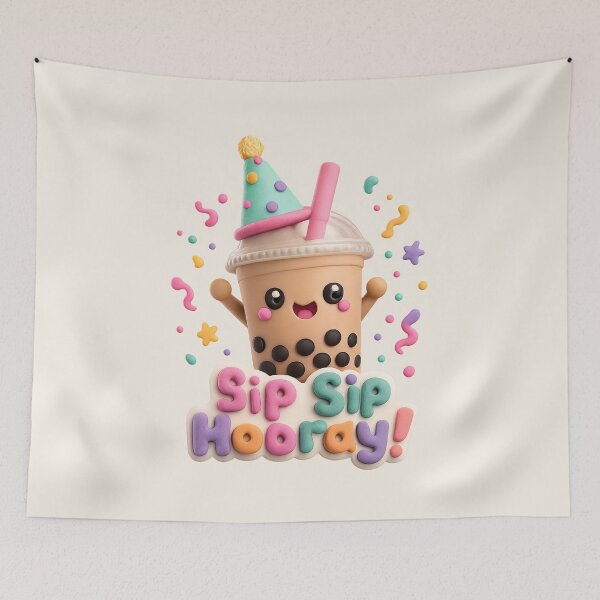 Item preview, Cute Bubble Tea Party - Sip Sip Hooray | Kawaii 3D Boba Party Art designed and sold by Moons Studio.