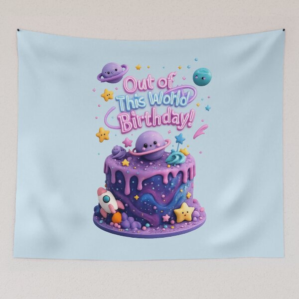 Item preview, Cute Galaxy Birthday Cake | Kawaii 3D Space Party Art designed and sold by Moons Studio.