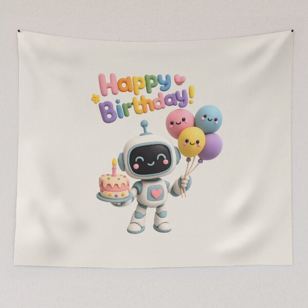 Item preview, Cute Robot Birthday Cake Party| Kawaii 3D Cake & Balloon Art designed and sold by Moons Studio.