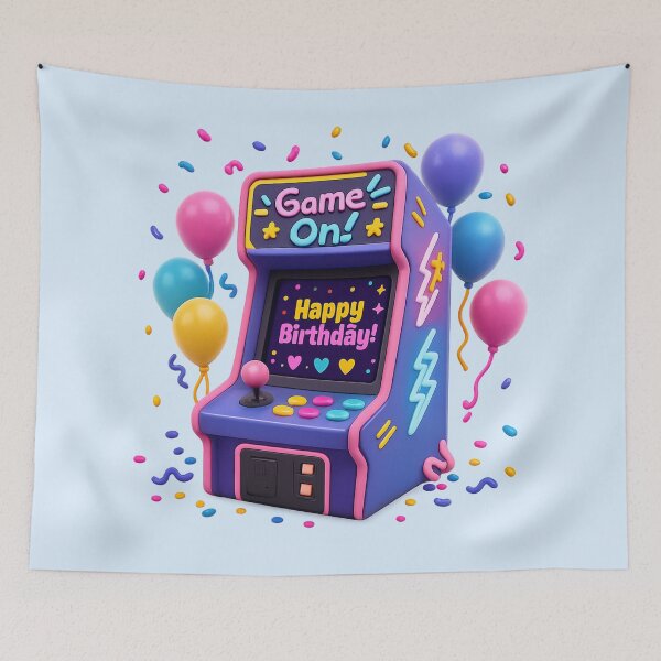 Item preview, Cute Retro Arcade Birthday Game On | Kawaii 3D Happy Birthday Art designed and sold by Moons Studio.
