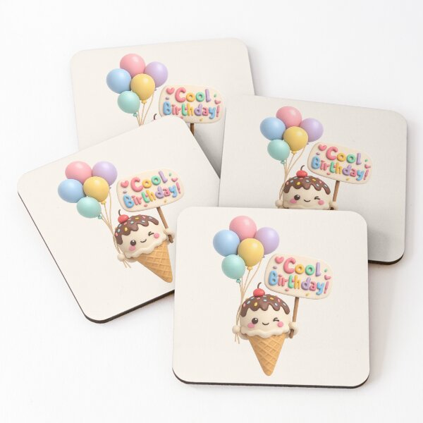 Artikelvorschau, Niedlicher Eiscreme-Geburtstagsballon – Cooler Geburtstag | Kawaii 3D-Geburtstagskunst entworfen und verkauft von Moons Studio.
