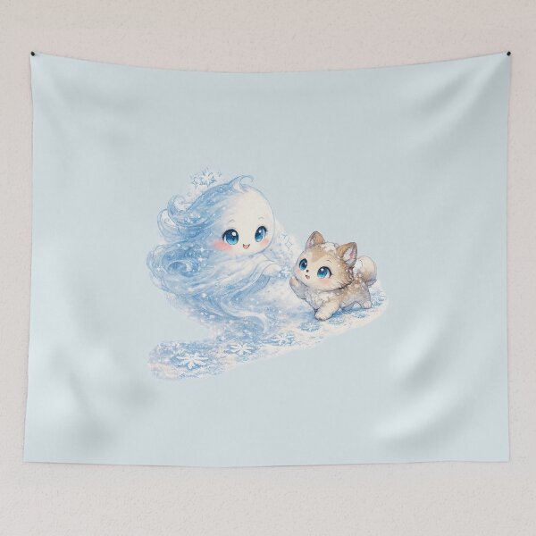 Item preview, Kawaii Snow Spirit Illustration – Cute Winter Guide Ghost Snowflake Art designed and sold by MagicMakerPh.