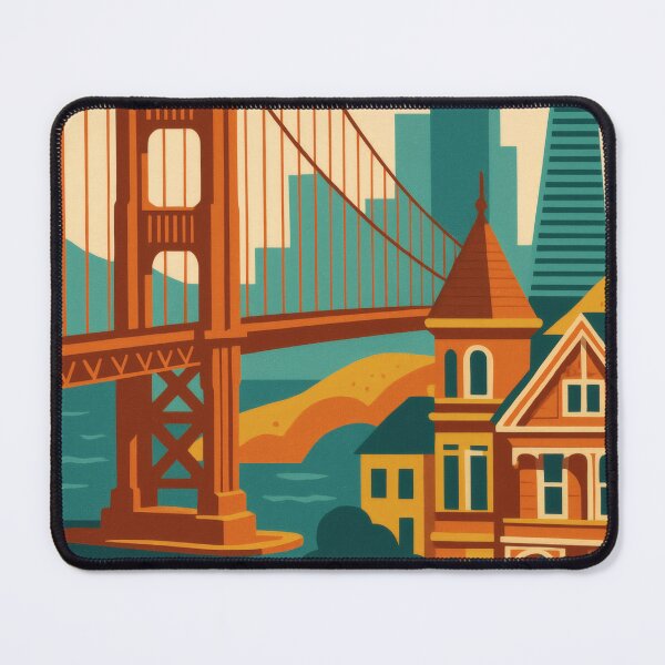 Item preview, Retro Pop Art Poster Illustration of San Francisco | Bold Golden Gate Bridge City Print with Painted Ladies, Cable Cars & Bay Skyline | Vintage California Travel Wall Art Decor designed and sold by PaintedPixels01.