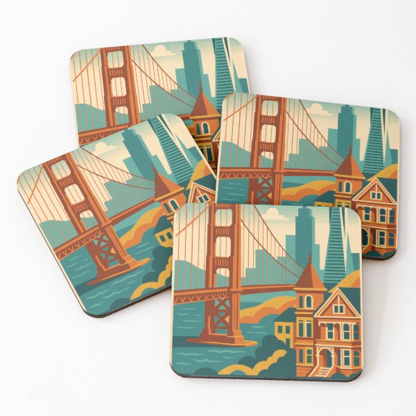 Item preview, Retro Pop Art Poster Illustration of San Francisco | Bold Golden Gate Bridge City Print with Painted Ladies, Cable Cars & Bay Skyline | Vintage California Travel Wall Art Decor designed and sold by PaintedPixels01.