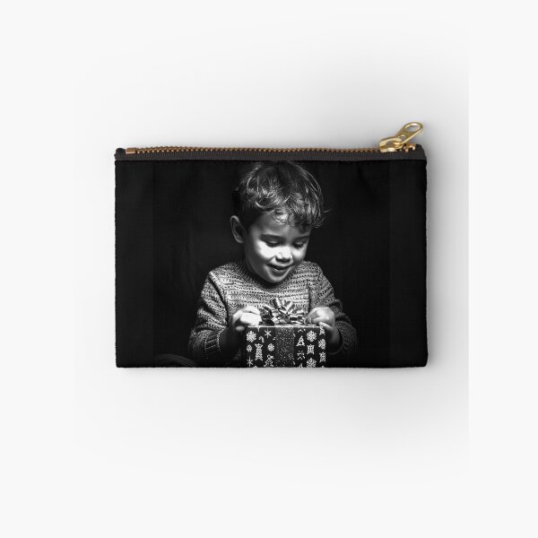 Item preview, Boy Opening a Christmas Gift | Heartwarming Holiday Childhood Portrait | Black and White Art designed and sold by inkoutninja.
