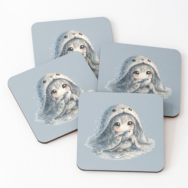 Item preview, Chibi Selkie Illustration – Cute Seal Girl with Fish Friend Ocean Art designed and sold by MagicMakerPh.