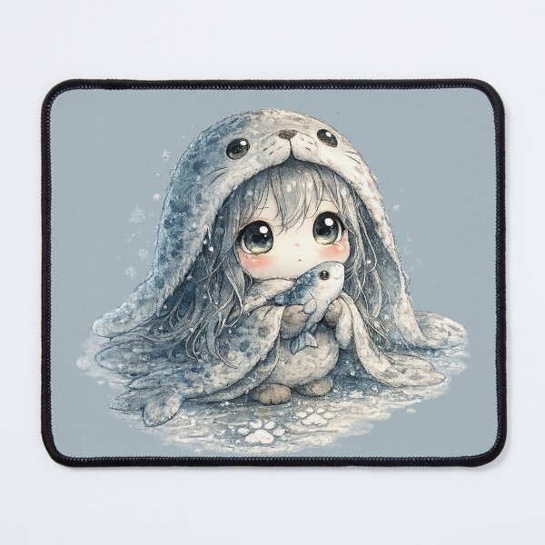 Item preview, Chibi Selkie Illustration – Cute Seal Girl with Fish Friend Ocean Art designed and sold by MagicMakerPh.