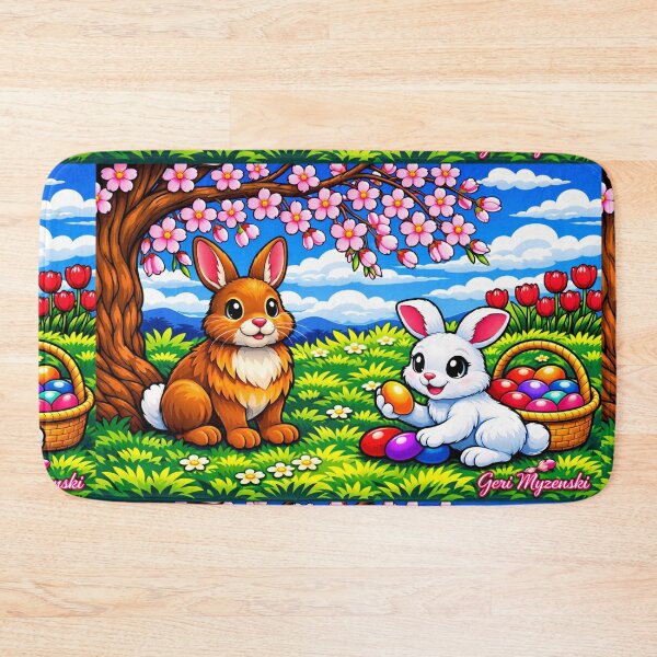 Item preview, Cherry Blossom Bunny Picnic – Glossy Digital Spring Scene designed and sold by The Art Queen Of Michigan .