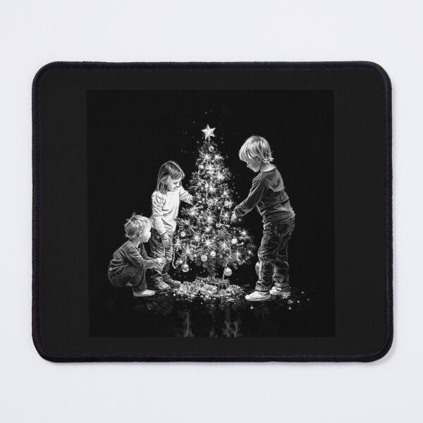 Item preview, Children Decorating a Christmas Tree | Holiday Childhood Memories | Black and White Christmas Art designed and sold by inkoutninja.